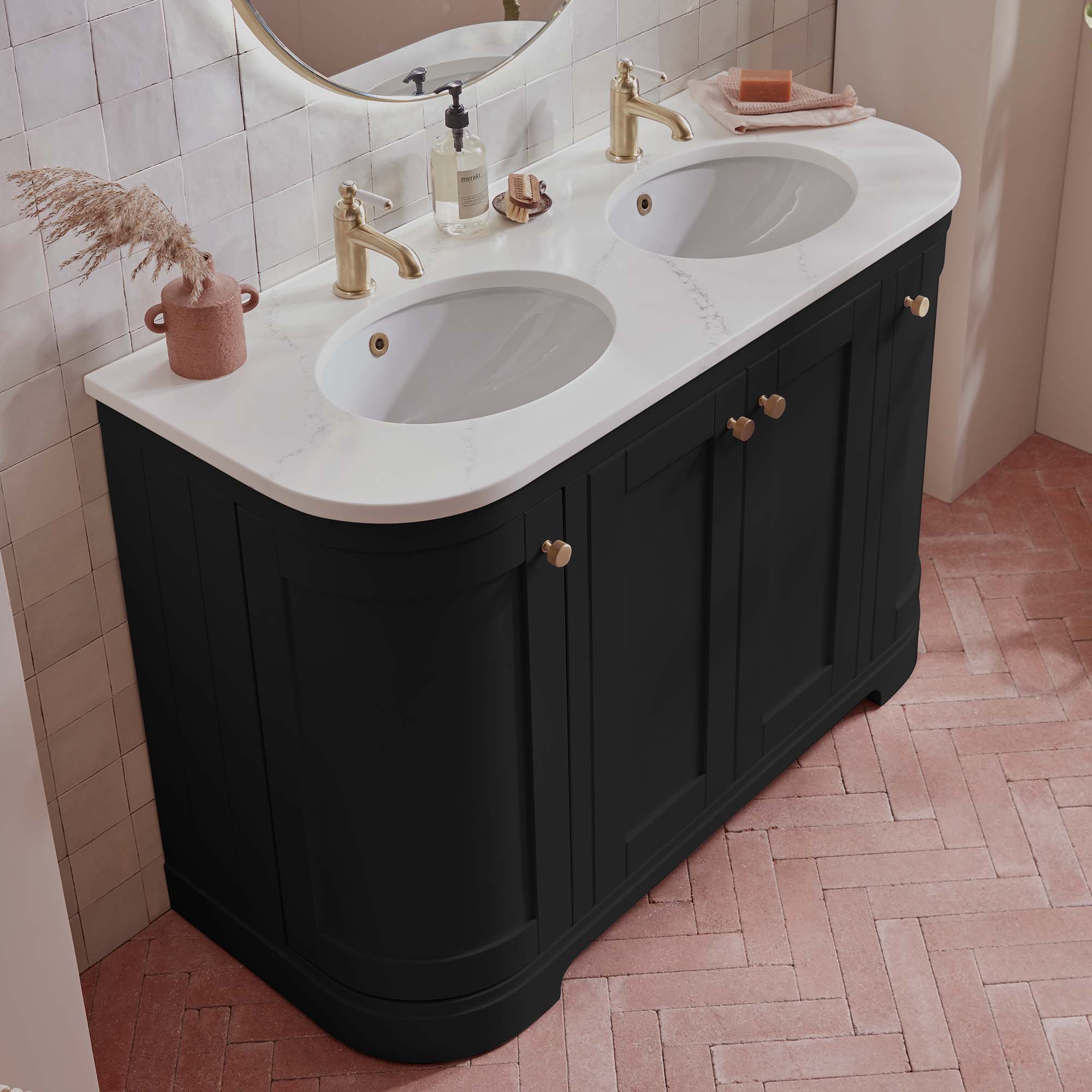 tavistock lansdown 1200mm curved vanity unit double basin matt black