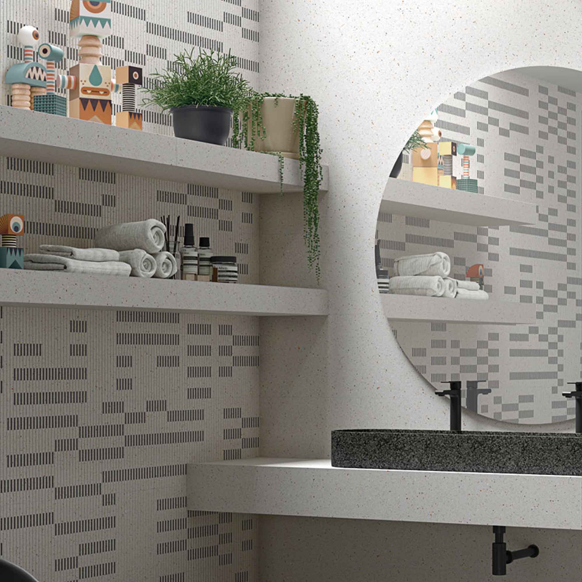 vives cuark-r blanco terrazzo ceramic wall tile matt 32x99cm