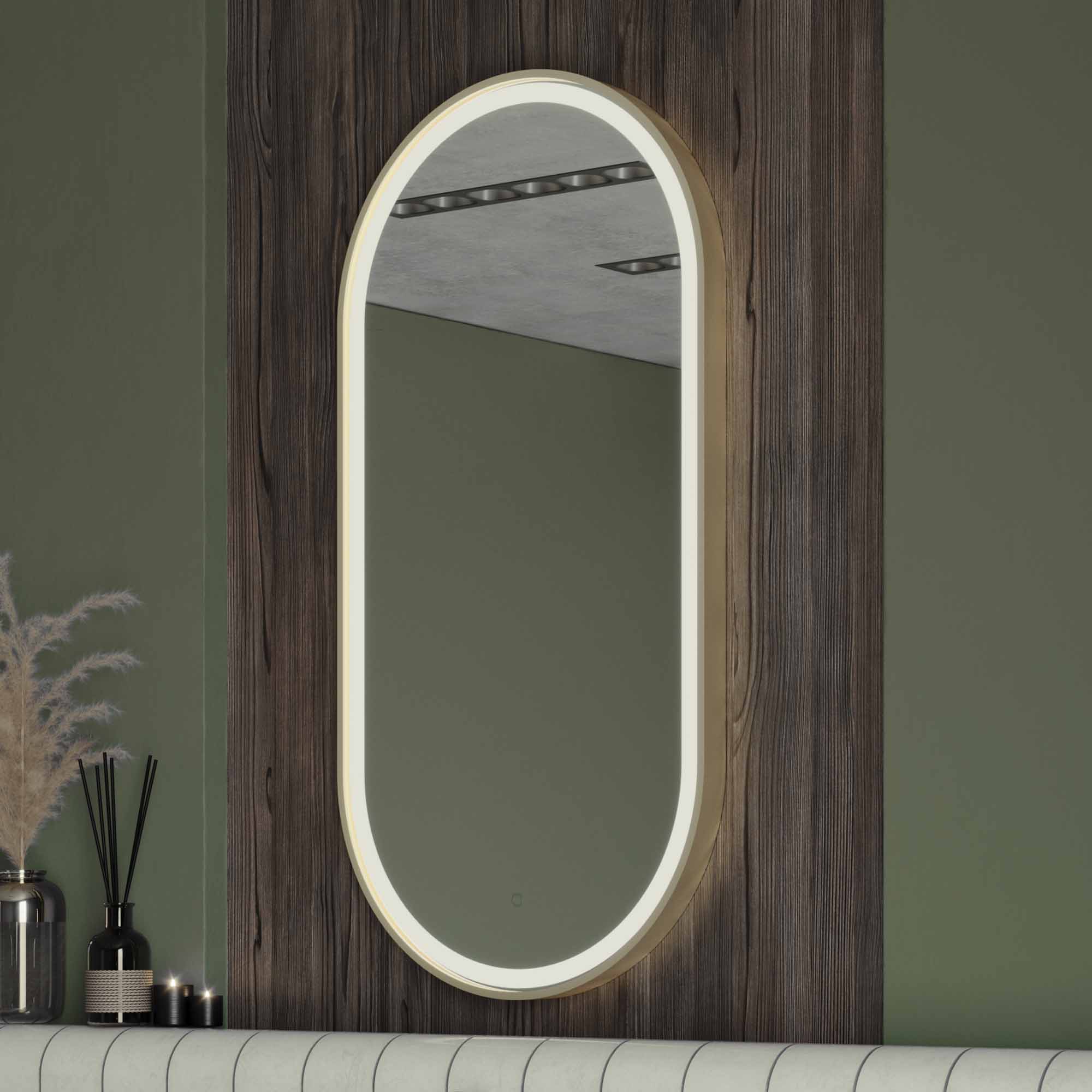 Voyage Capsule Oval LED Bathroom Mirror - Brushed Brass