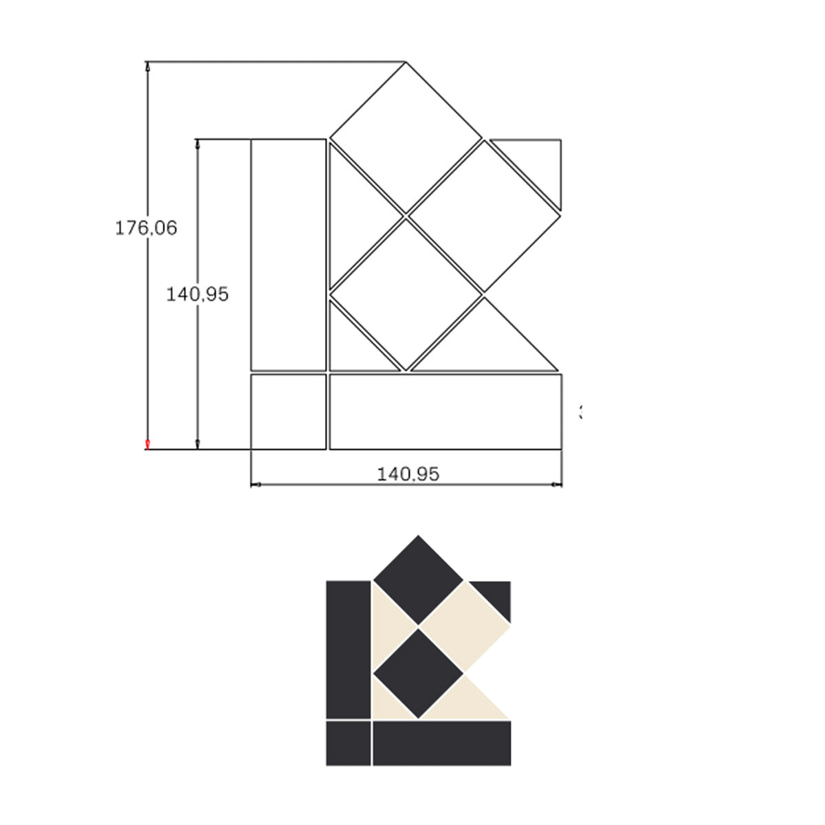 Classic Victorian Black And White Pattern Corner Mosaic Tile