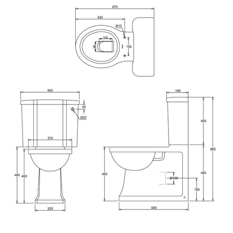 Arcade Full Back To Wall Close Coupled Traditional Toilet Deluxe Bathrooms UK