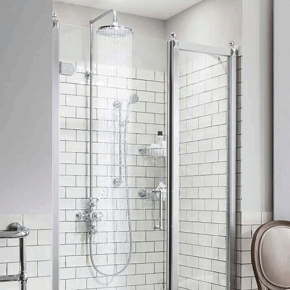 Burlington Avon Thermostatic Dual Outlet Valve With Rigid Riser and Shower Set With Overhead Deluxe Bathrooms UK