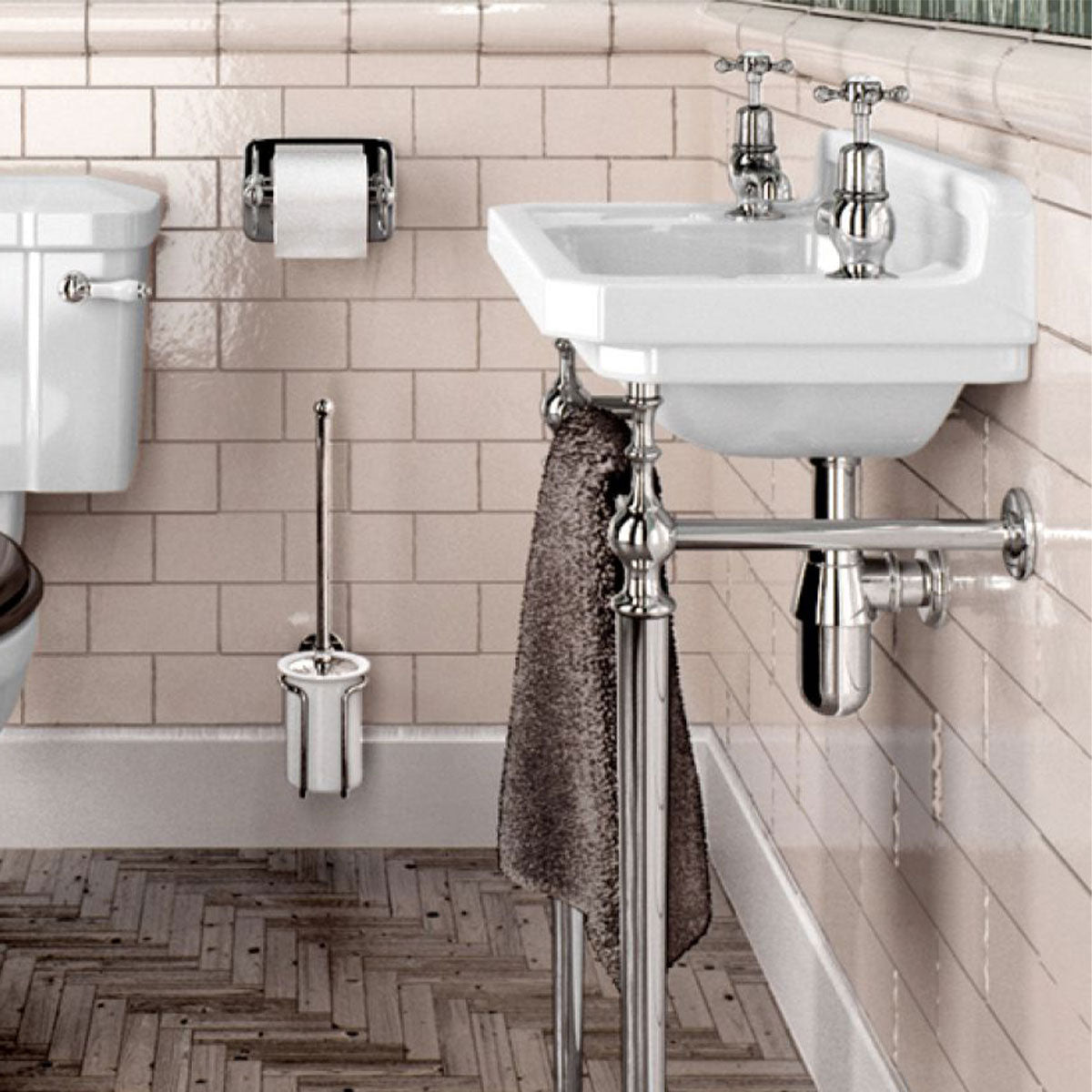 Burlington Edwardian Washstand 510 Rectangular Basin With Washstand Chrome 2 Taps Feature Deluxe Bathrooms UK