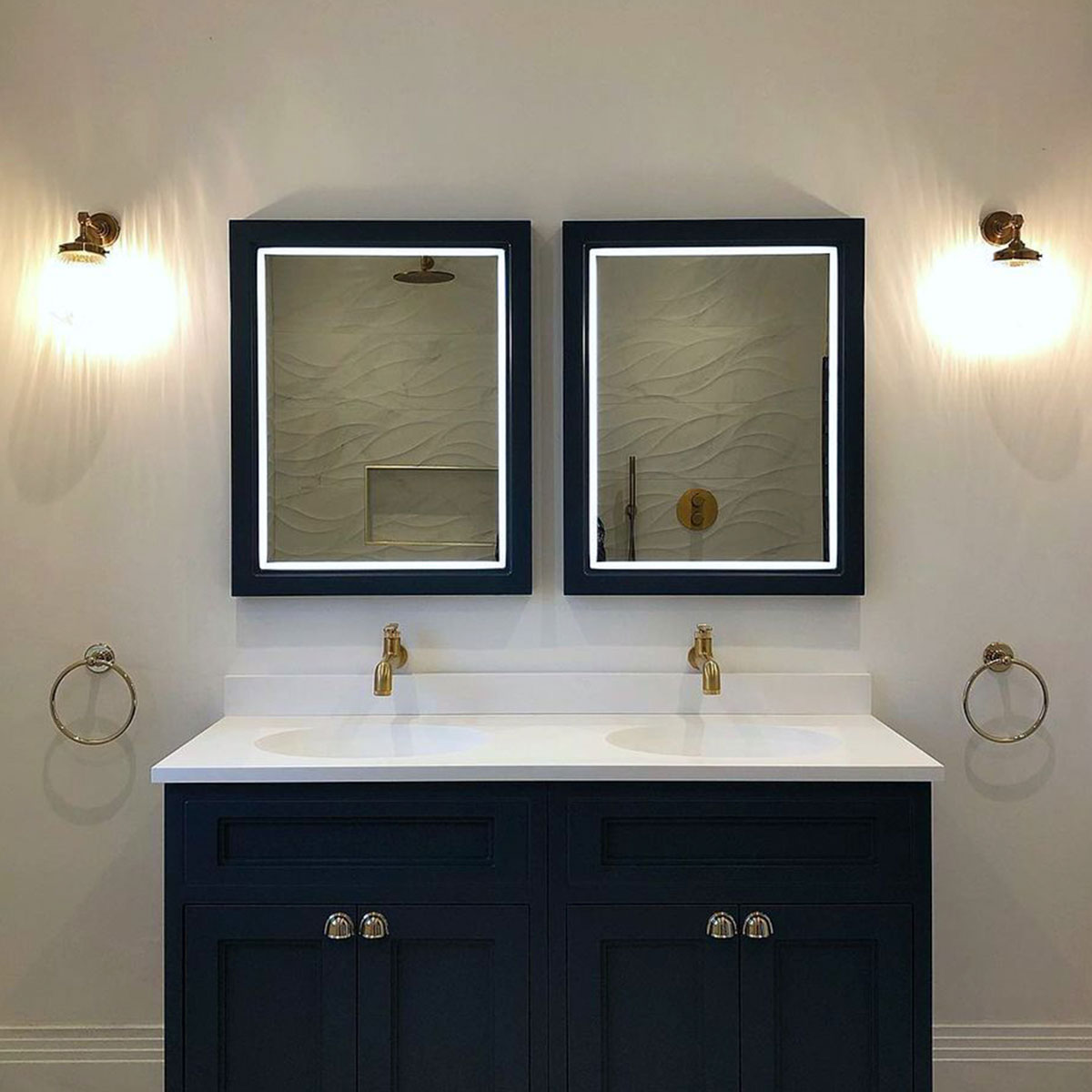 Burlington Framed LED Illuminated Bathroom Mirror matt blue Deluxe Bathrooms UK