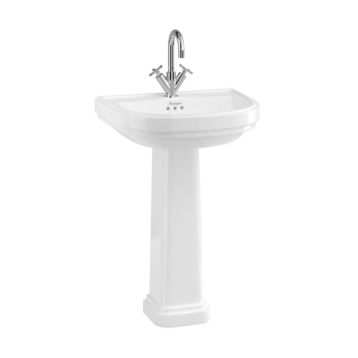 Burlington Riviera D Shaped Full Pedestal 580mm 1 tap hole White Deluxe Bathrooms UK