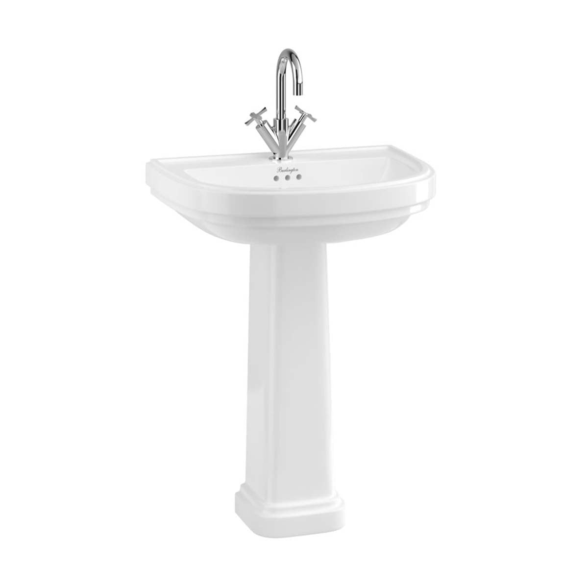 Burlington Riviera D Shaped Full Pedestal 650mm 1 tap hole White Deluxe Bathrooms UK