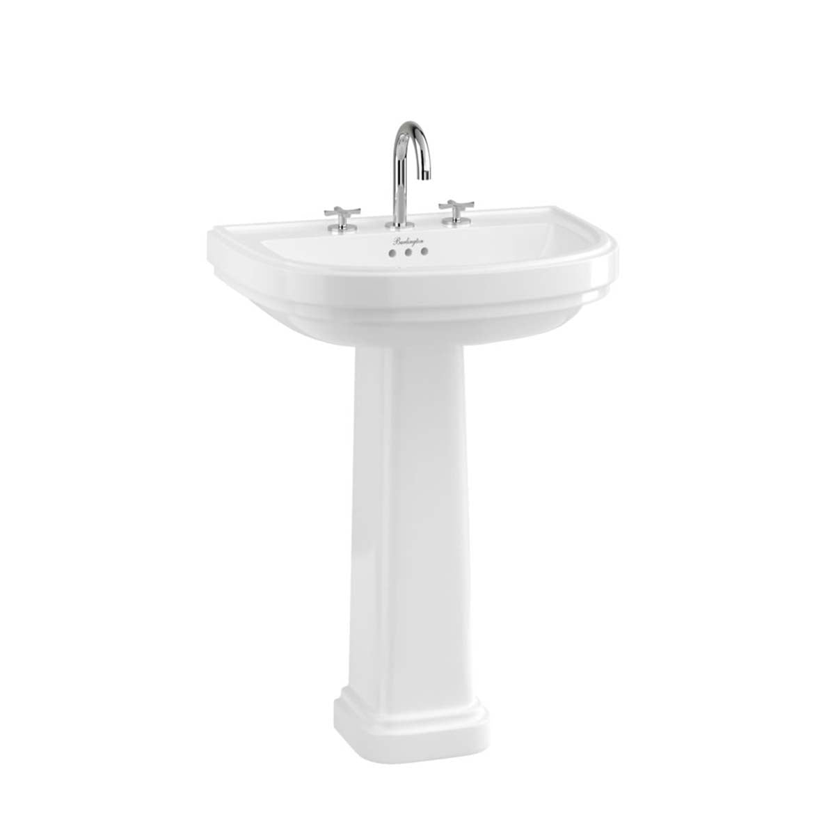 Burlington Riviera D Shaped Full Pedestal 650mm 3 tap hole White Deluxe Bathrooms UK