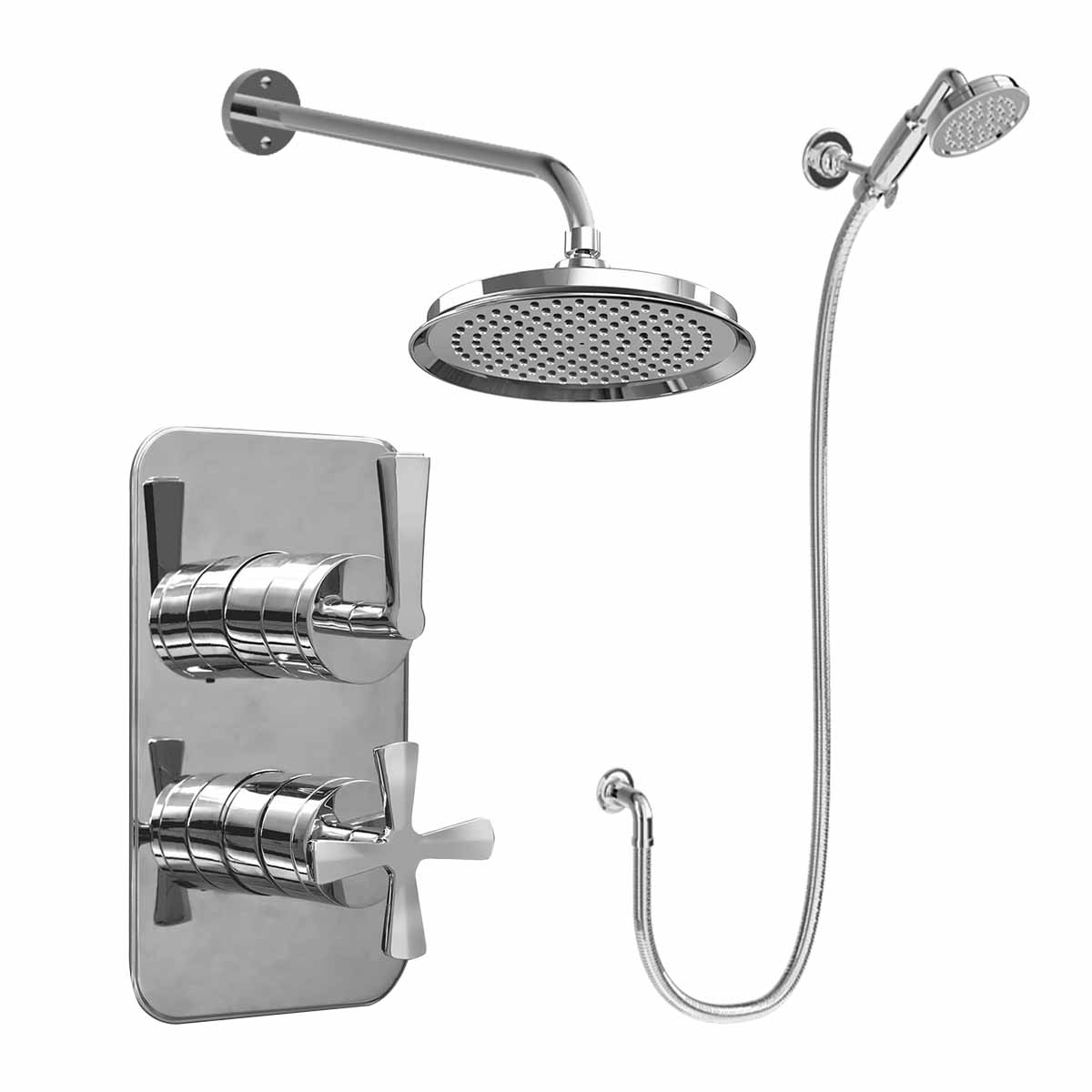 Burlington Riviera Shower Valve With Wall-Mounted Fixed Overhead and Handset Chrome Deluxe Bathrooms UK
