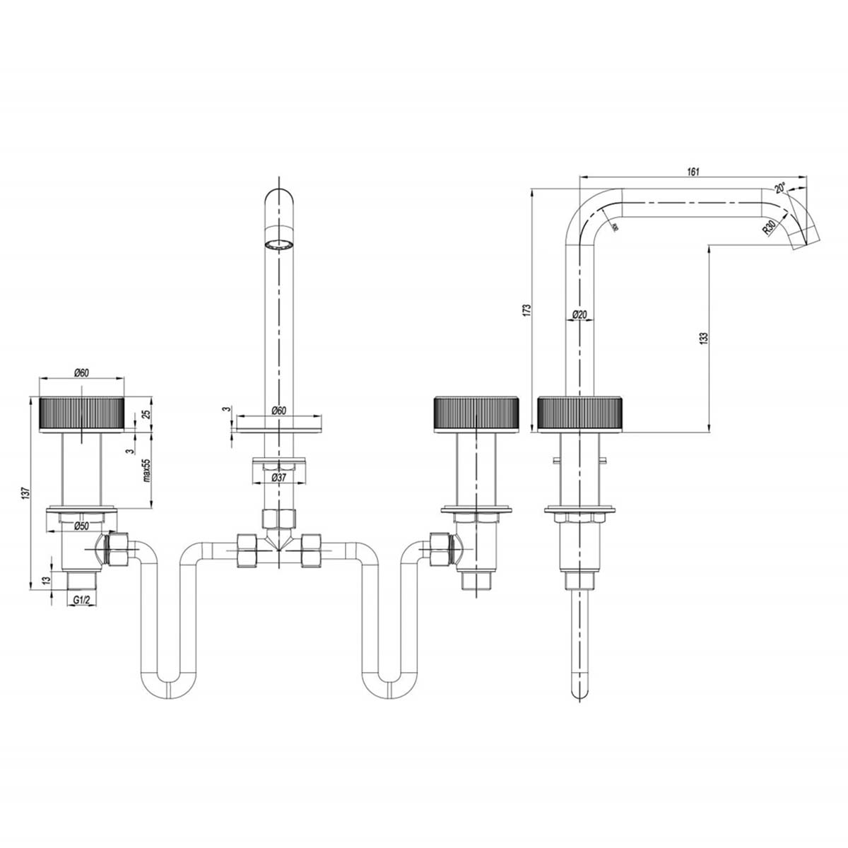 Crosswater 3ONE6 3 Hole Deck Mounted Basin Mixer Tap - 316 Stainless Steel Lifestyle