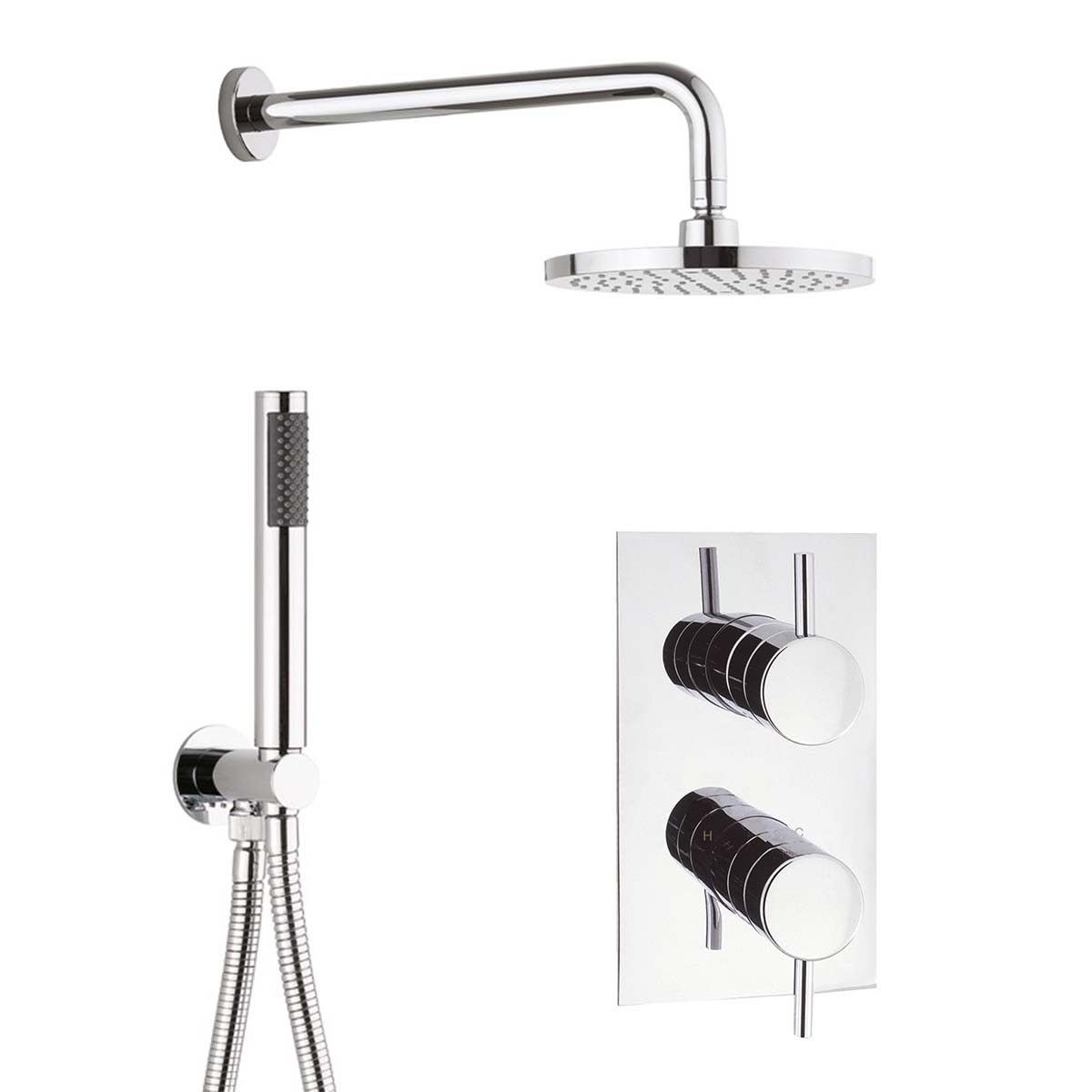 Crosswater Kai 2 Outlet Thermostatic Shower Valve with Pencil Handset and Fixed Overhead