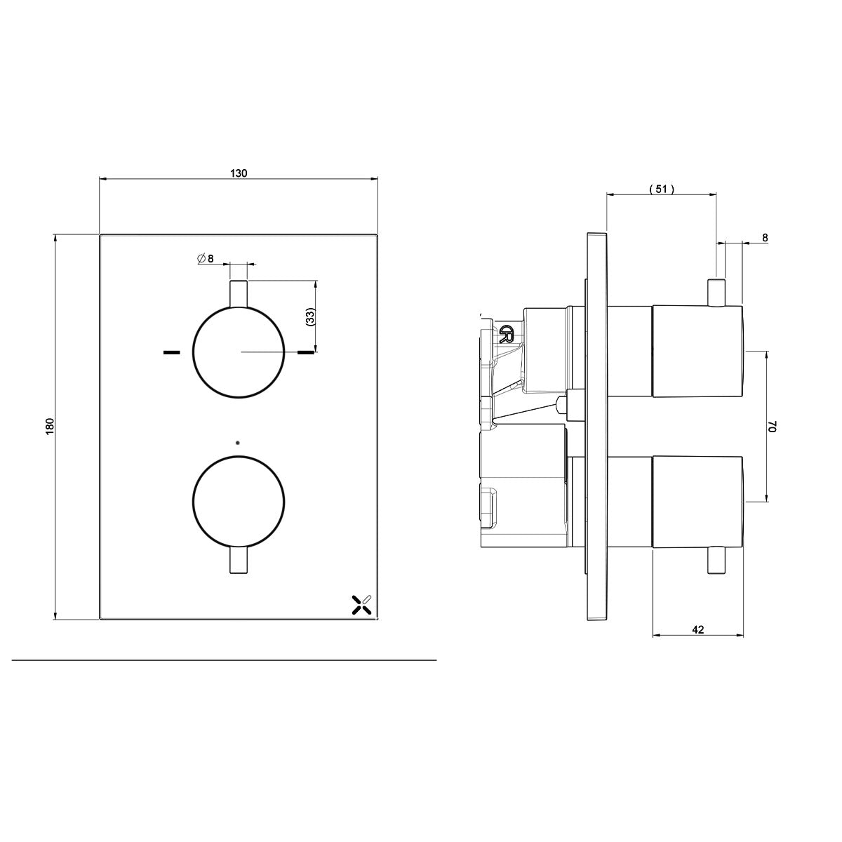 Crosswater MPRO Dual Outlet Thermostatic Shower Valve With Pencil Handset and Bath Spout