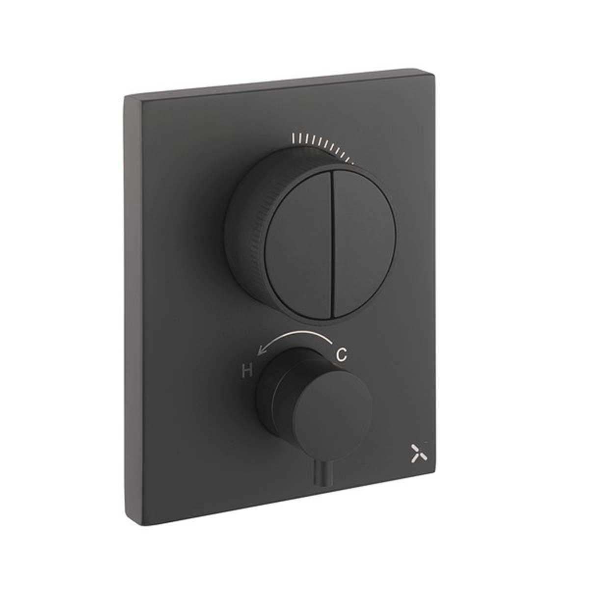 Crosswater MPRO Push Dual Outlet Thermostatic Shower Valve With Pencil Handset and Fixed Overhead Matt Black