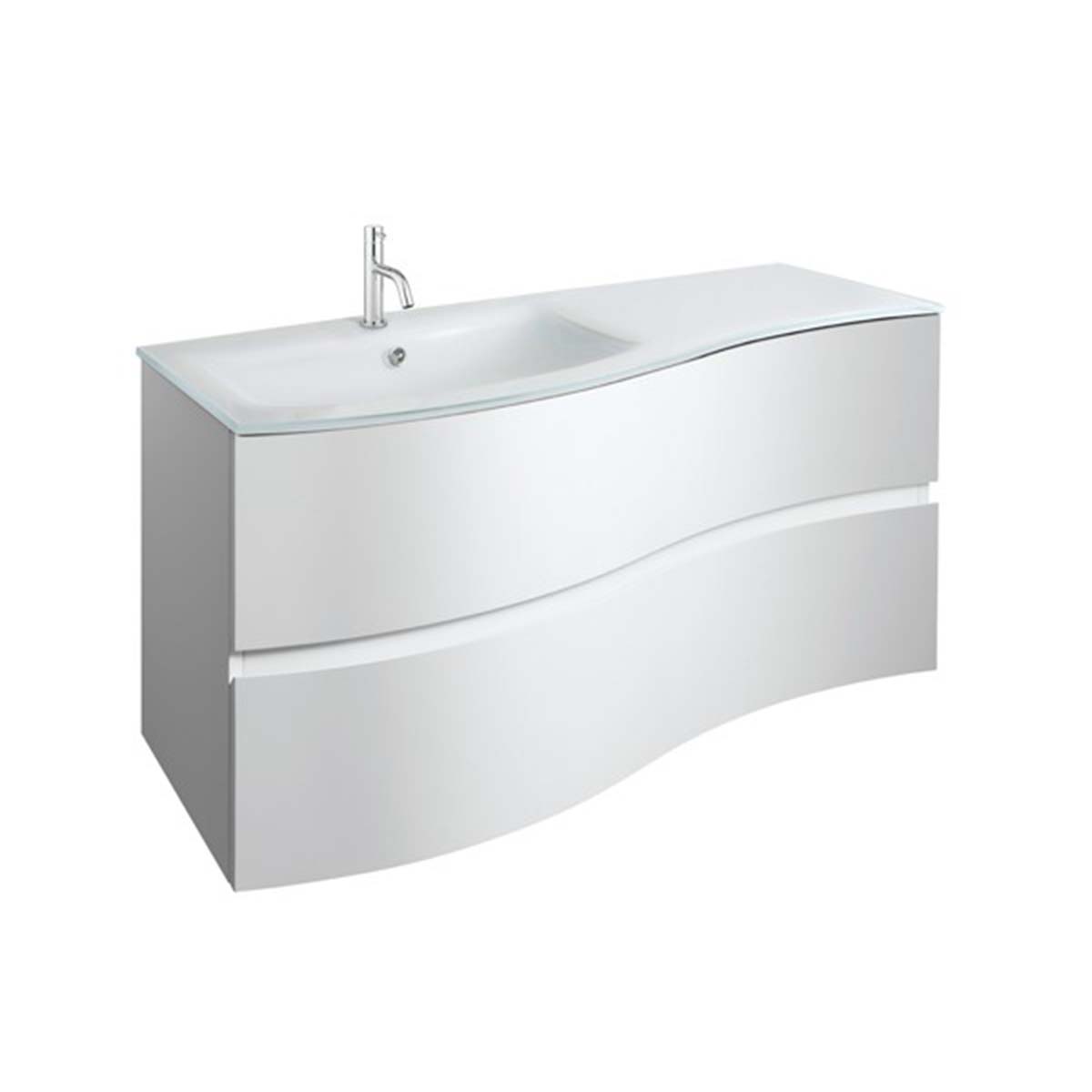 Crosswater Svelte 1000mm Double Drawer Wall Hung Vanity Unit With Ice White Glass Basin White Gloss