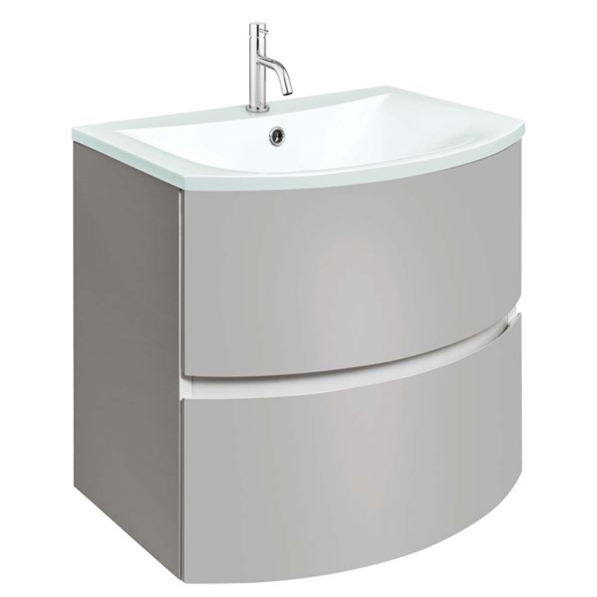 Crosswater Svelte 600mm Double Drawer Wall Hung Vanity Unit-With Ice White Glass Basin Storm Grey Matt