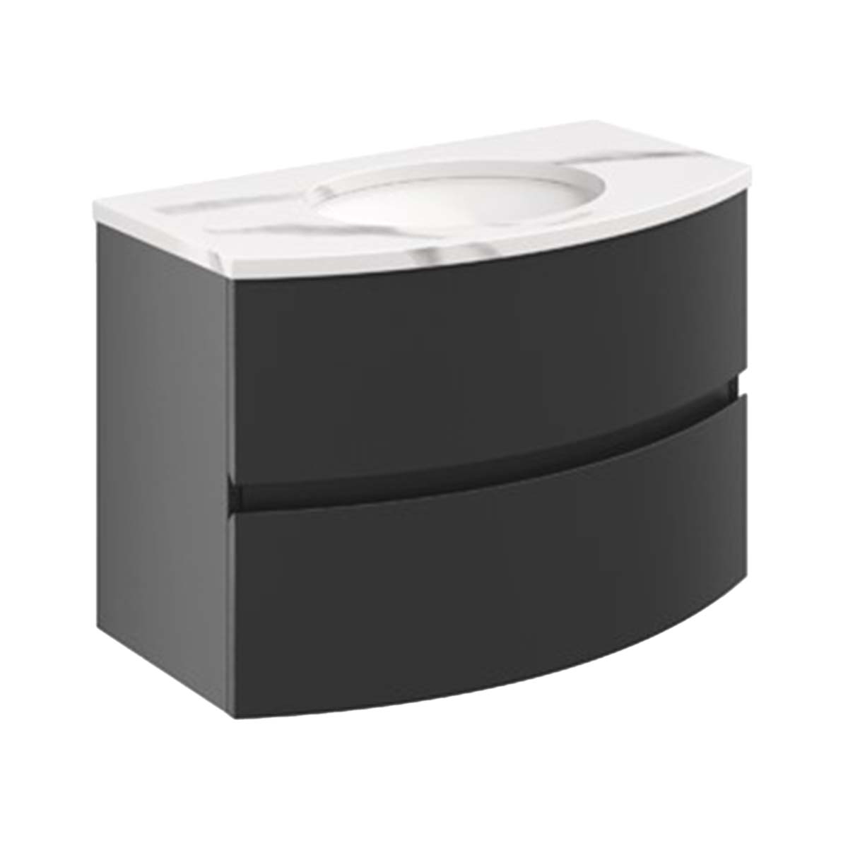 Crosswater Svelte 800mm Double Drawer Wall Hung Vanity Unit With Calcutta Marble Effect Basin Onyx Black