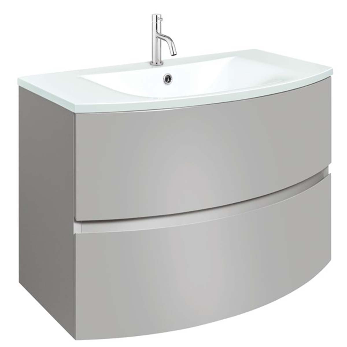 Crosswater Svelte 800mm Double Drawer Wall Hung Vanity Unit-With Ice White Glass Basin Storm Grey Matt