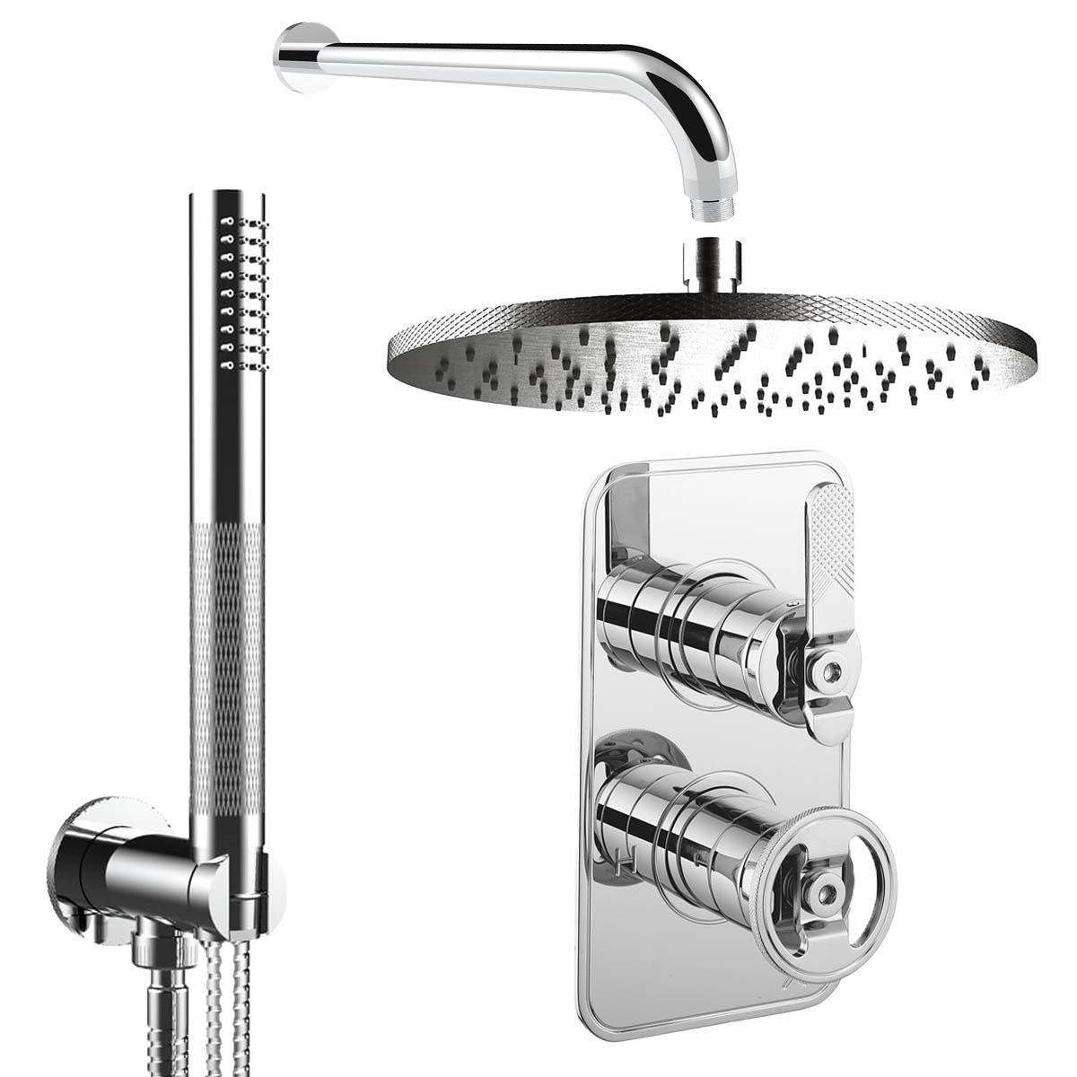 Crosswater Union 2 Outlet Thermostatic Shower Valve With Handset and Wall Mounted Overhead Chrome