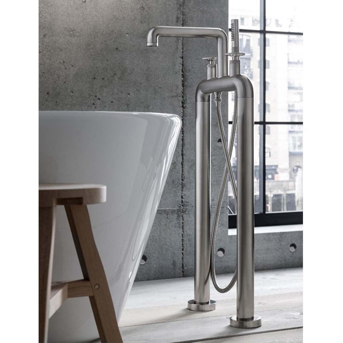 Crosswater Union Bath Shower Mixer With Wheel Handles Brushed Nickel Lifestyle