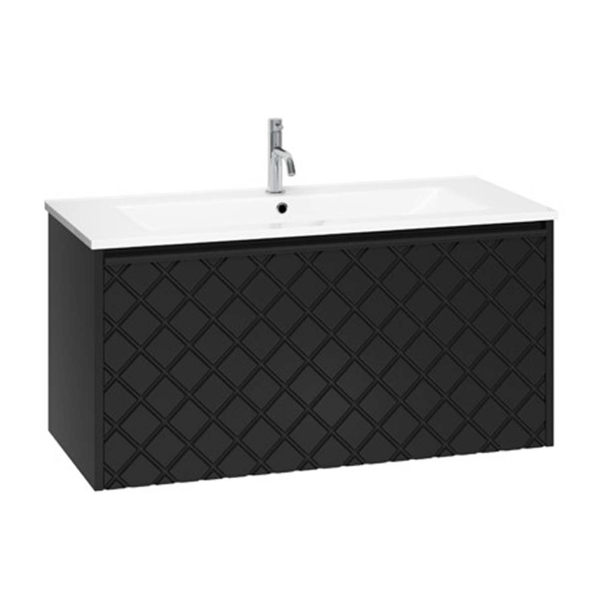 Crosswater Vergo 1000mm Single Drawer Wall Hung Vanity Unit With Ceramic Basin Matt Black