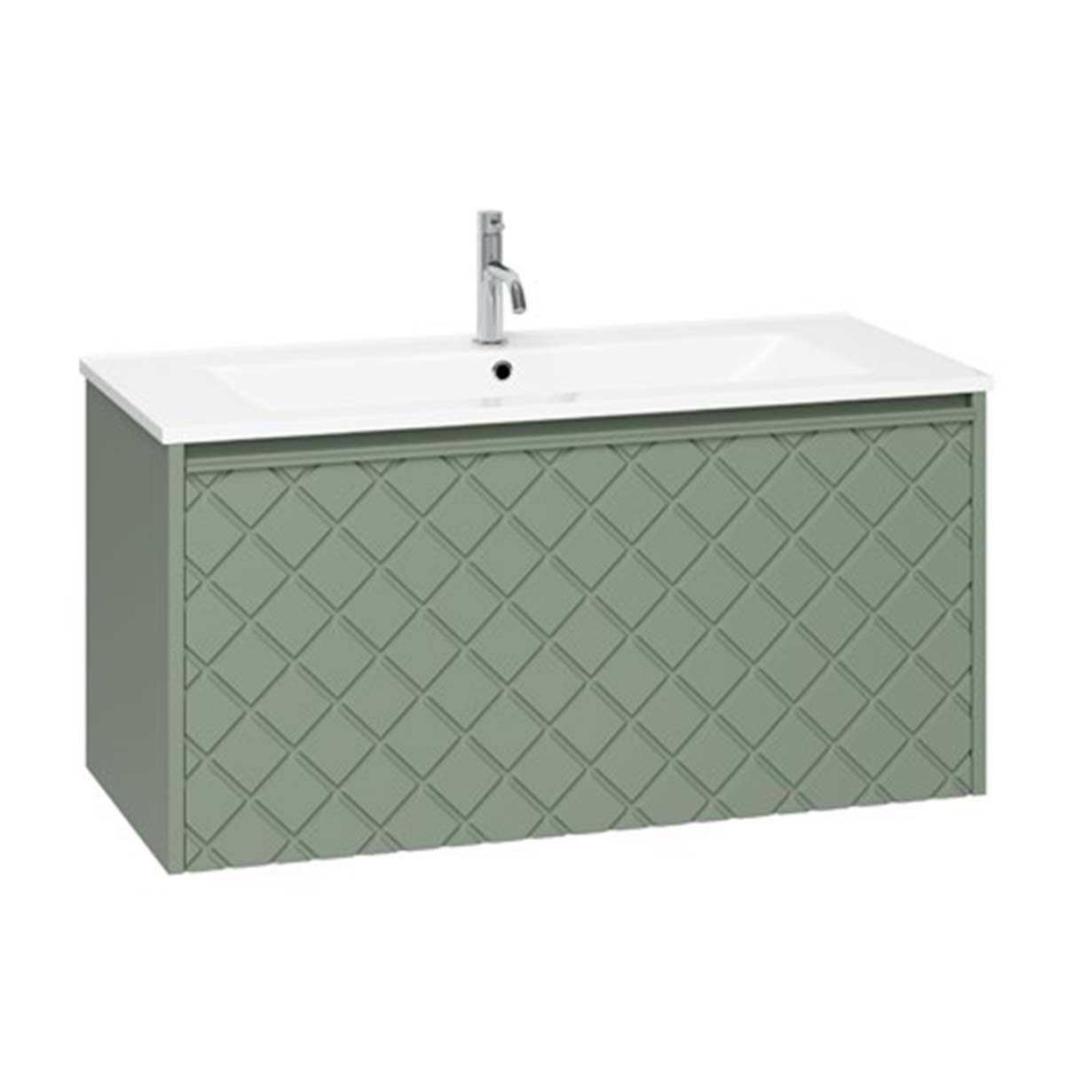 Crosswater Vergo 1000mm Single Drawer Wall Hung Vanity Unit With Ceramic Basin Sage Green