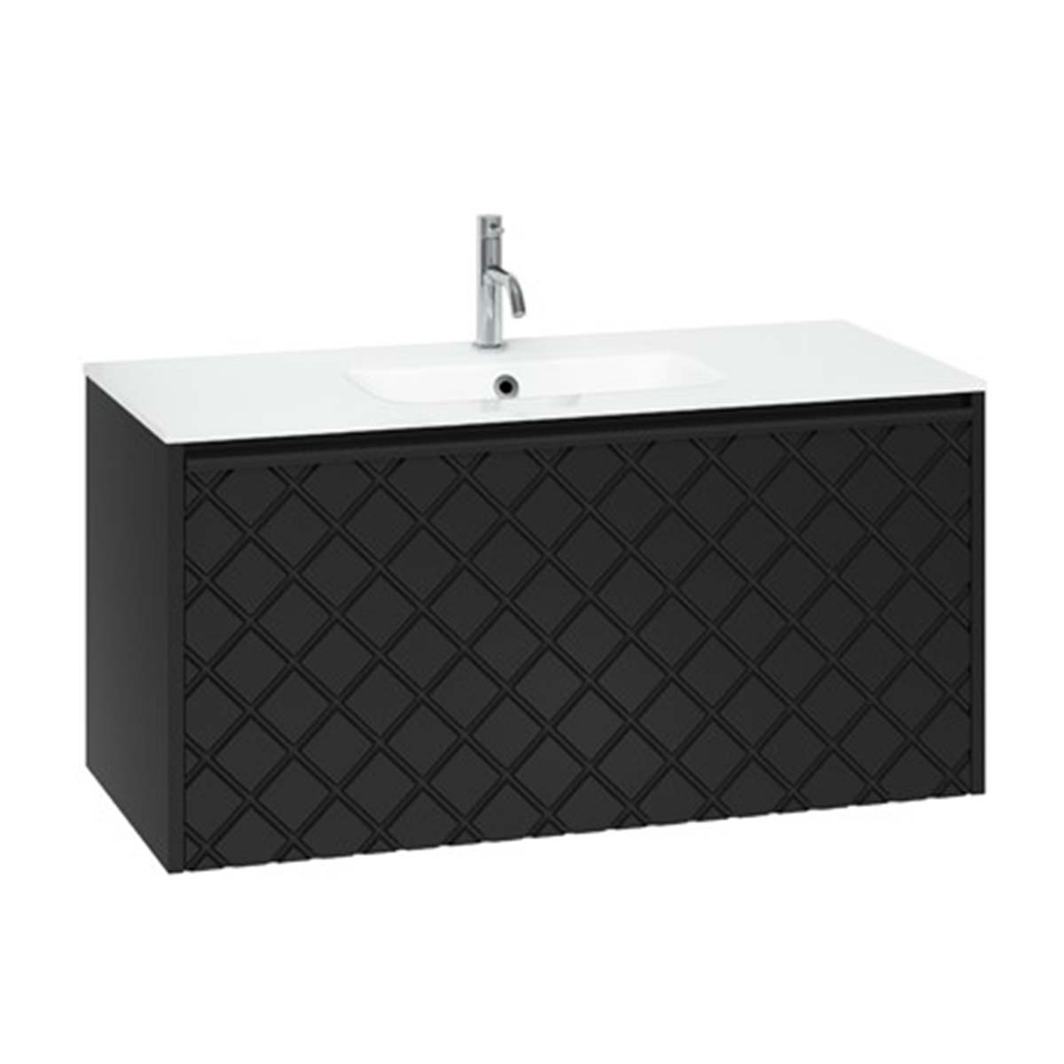 Crosswater Vergo 1000mm Single Drawer Wall Hung Vanity Unit With Ice White Glass Basin Matt Black