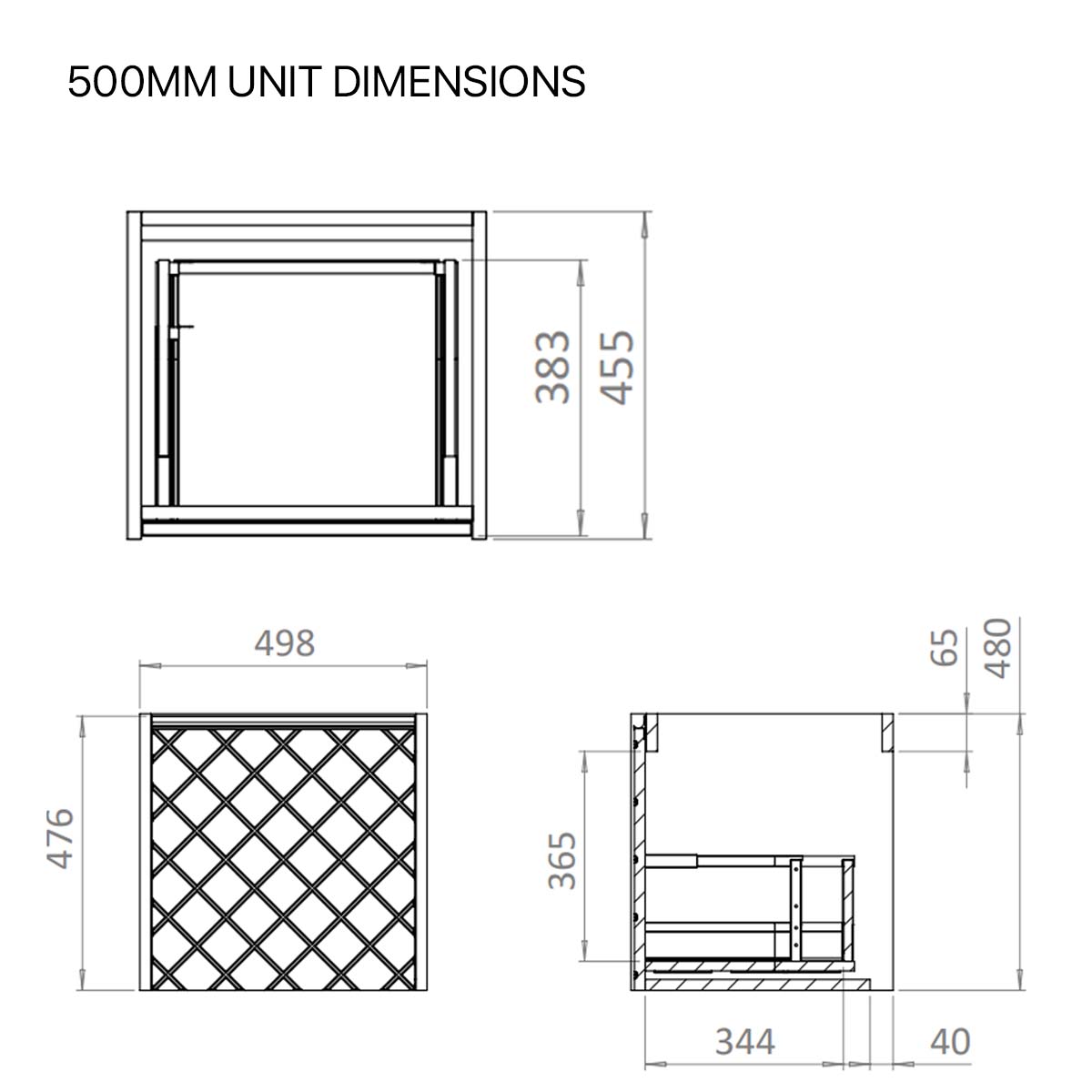 Crosswater Vergo 500mm Unit Dimensions