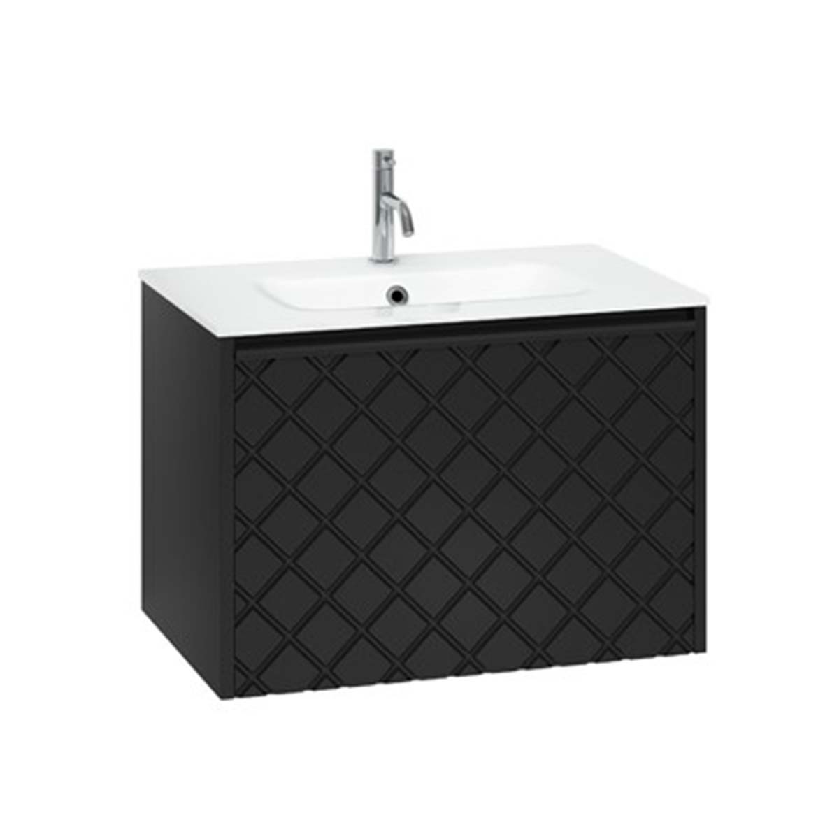 Crosswater Vergo 700mm Single Drawer Wall Hung Vanity Unit With Ice White Glass Basin Matt Black