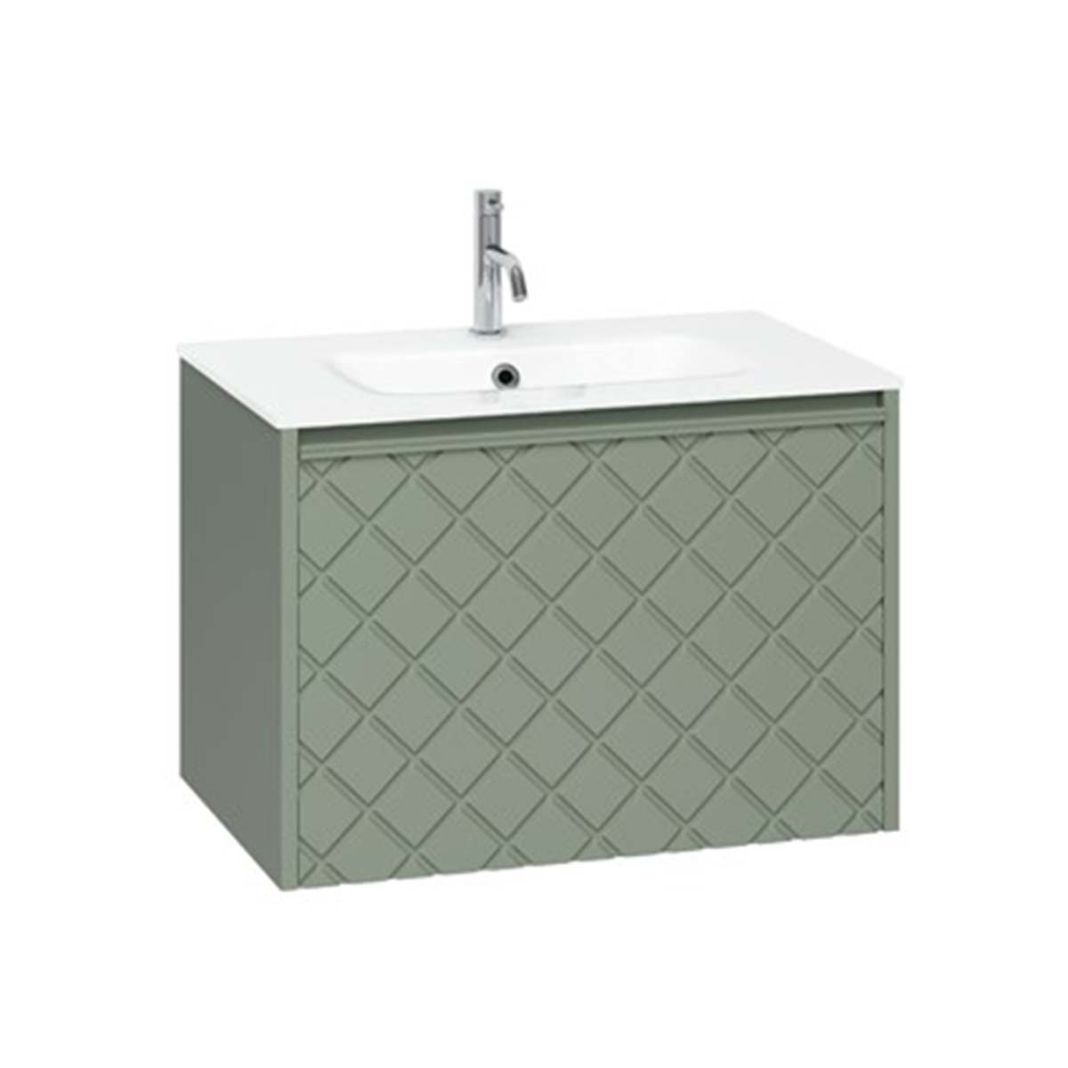 Crosswater Vergo 700mm Single Drawer Wall Hung Vanity Unit With Ice White Glass Basin Sage Green