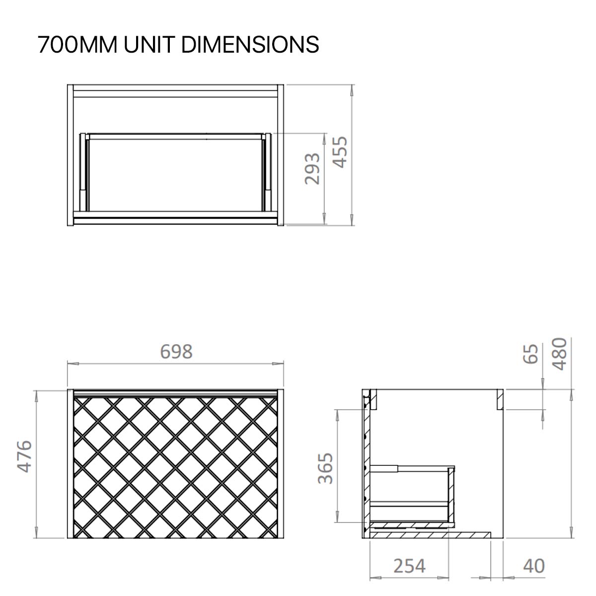 Crosswater Vergo 700mm Unit Dimensions