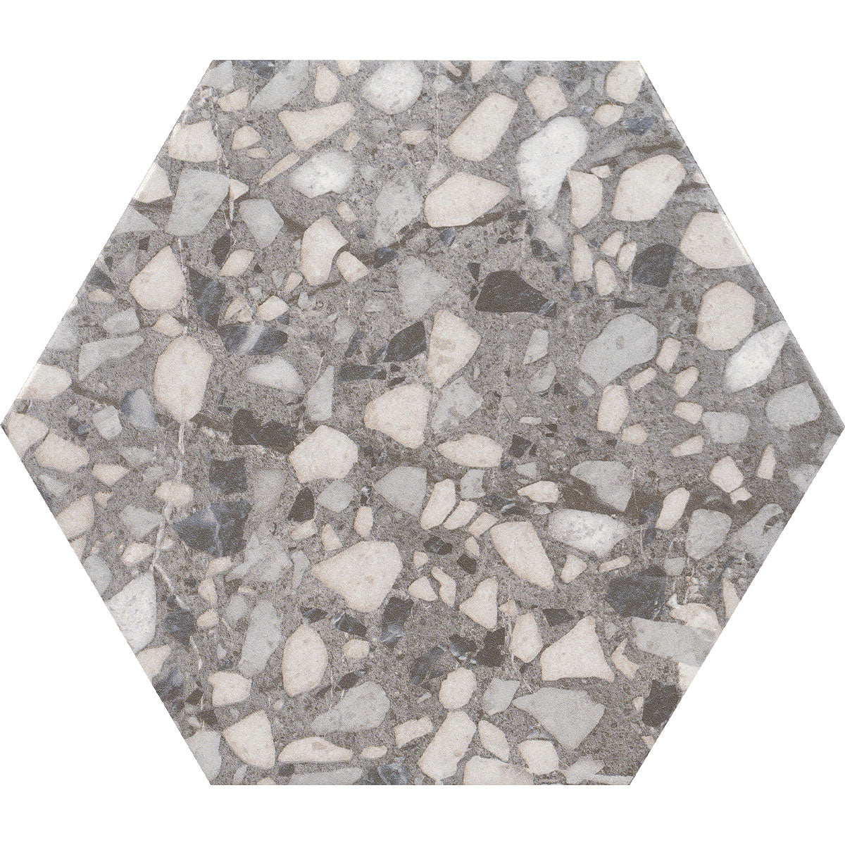 Deluxe Terrazzo Grey Hexagonal Porcelain Tile Matt
