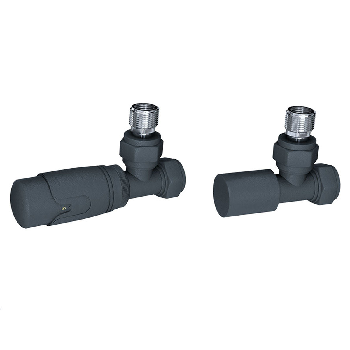 Deluxe Thermostatic Round Angled Rad Valves Anthracite
