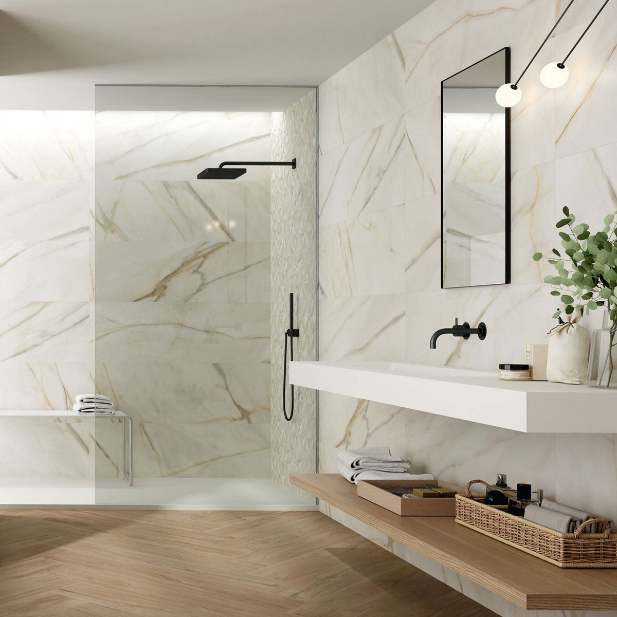 Dura Viena Gold Marble Effect Porcelain Tile Matt 90x90cm Feature