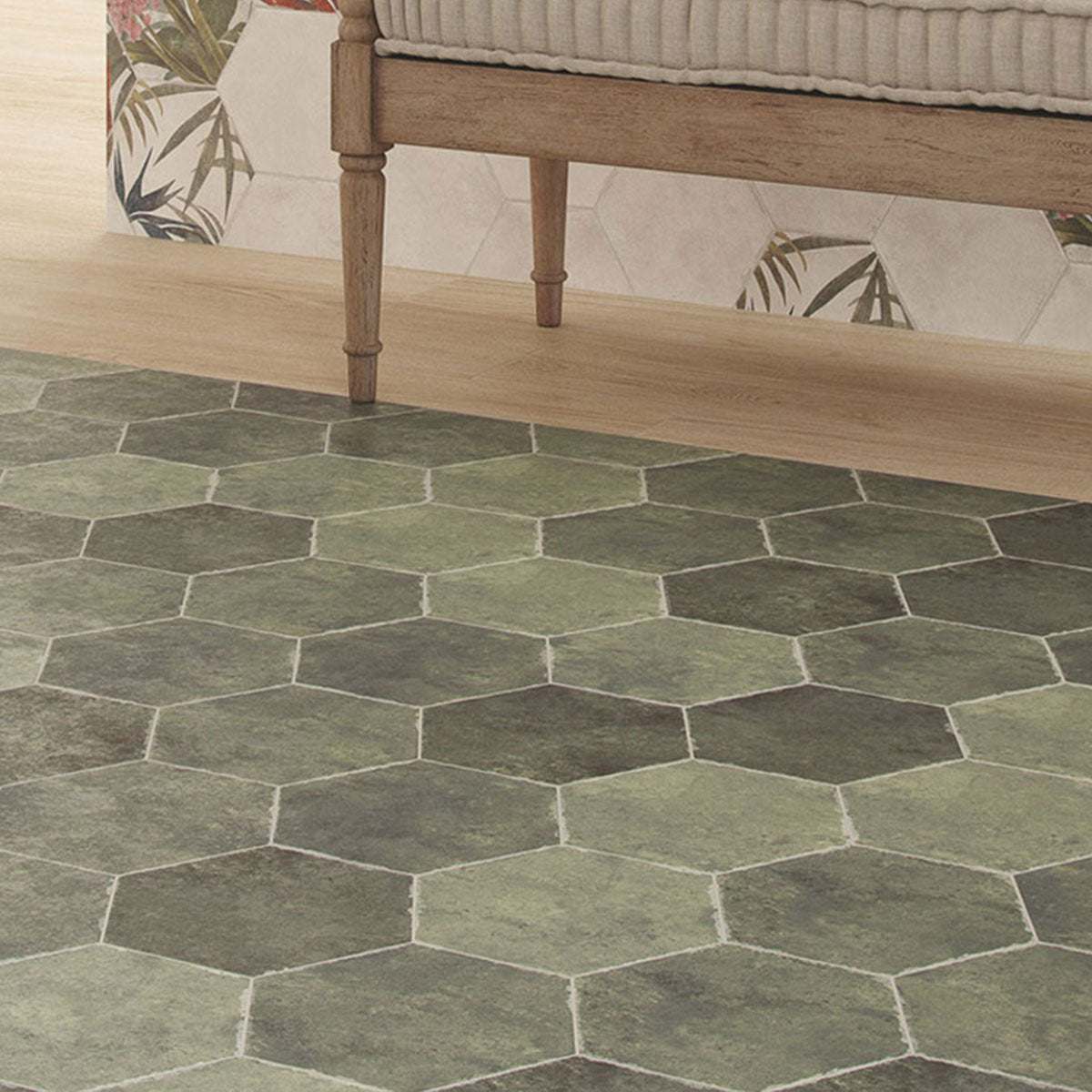 Fiori Esmeralda Hexagonal Porcelain Tile Matt Feature