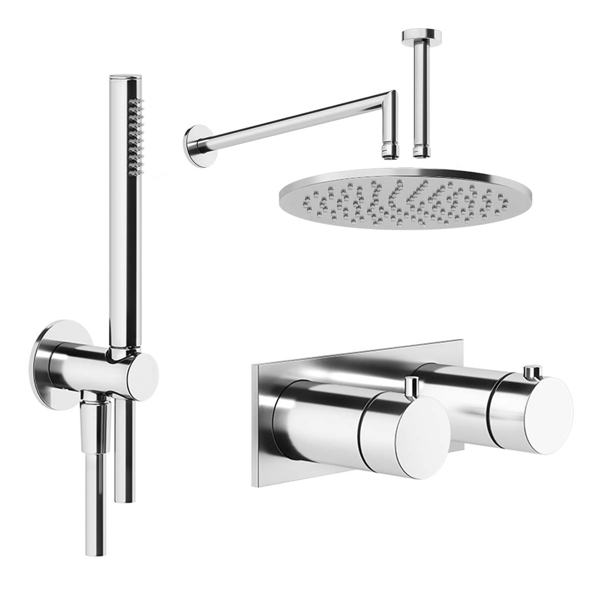 Gessi Anello Dual Outlet Thermostatic Shower Valve with Pencil Shower Handset and Overhead Chrome