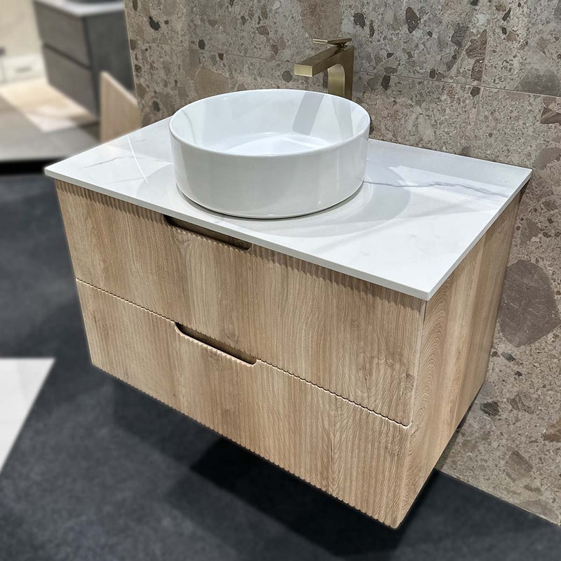 Granlusso Opus Oak Fluted Wall Mounted Vanity Unit With Marble Effect Deluxe Bathrooms