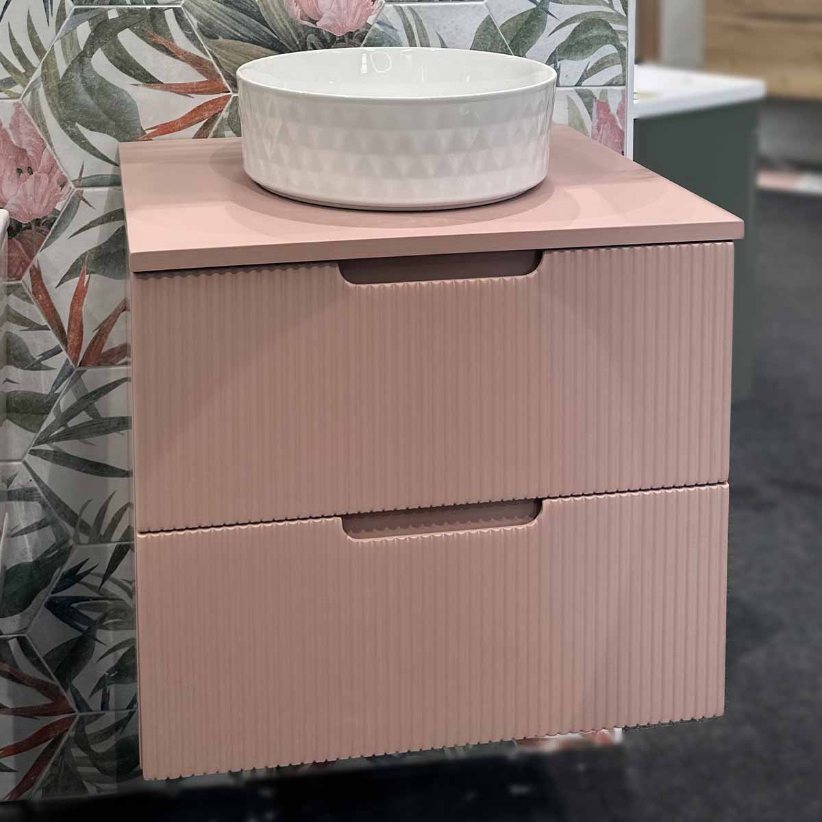 Granlusso Opus Pink Fluted Wall Mounted Vanity Unit With Worktop