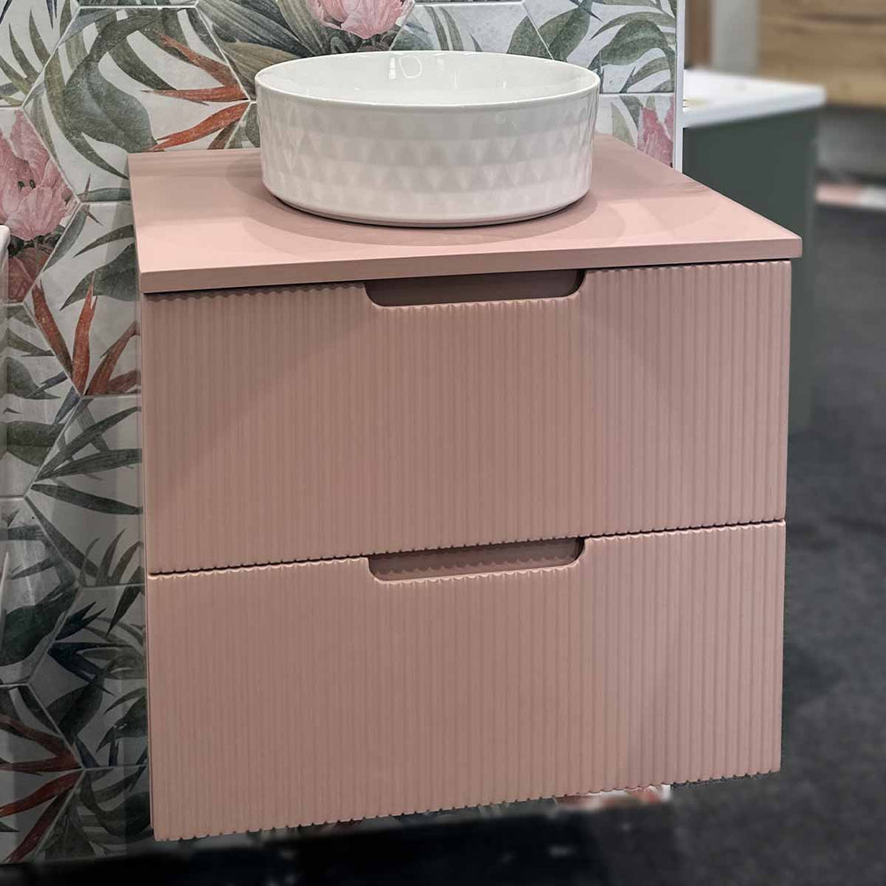 Granlusso Opus Pink Fluted Wall Mounted Vanity Unit With Pink Worktop ...