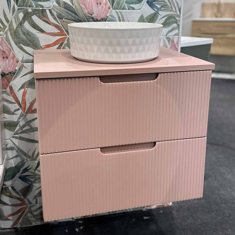 Granlusso Opus Pink Fluted Wall Mounted Vanity Unit With Pink Worktop ...