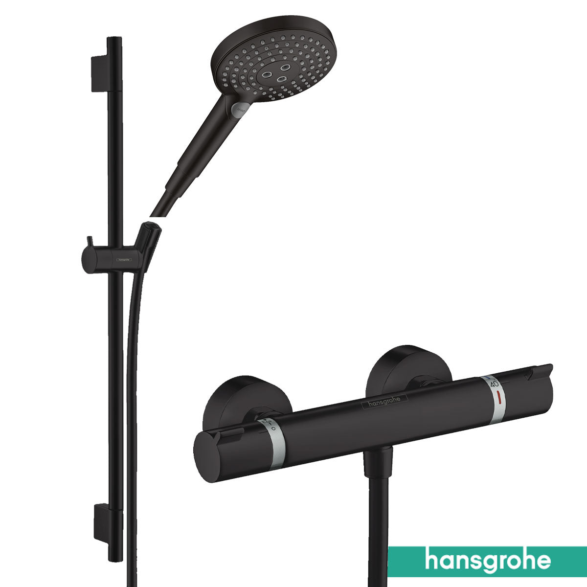 Hansgrohe Ecostat Exposed Thermostatic Shower Bar With Select Slide Rail Kit - Matt Black
