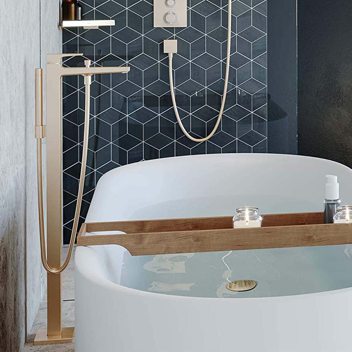 Hansgrohe Metropol Single Lever Floorstanding Bath Shower Mixer Brushed Brass Lifestyle