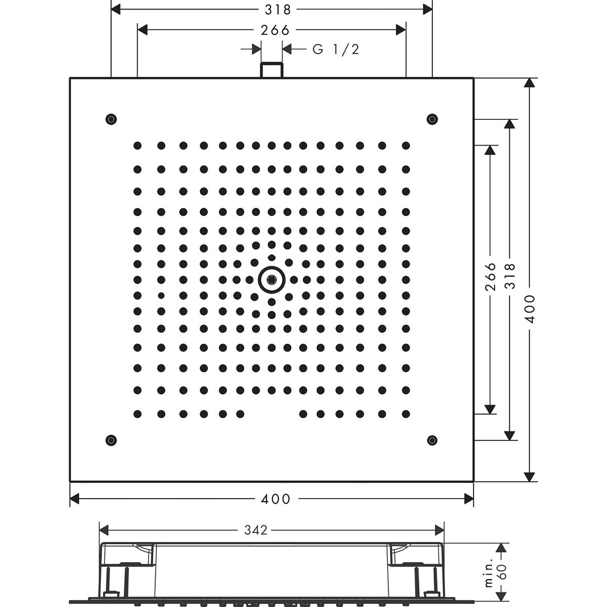 Hansgrohe Raindance 400 Overhead Shower Dimensions