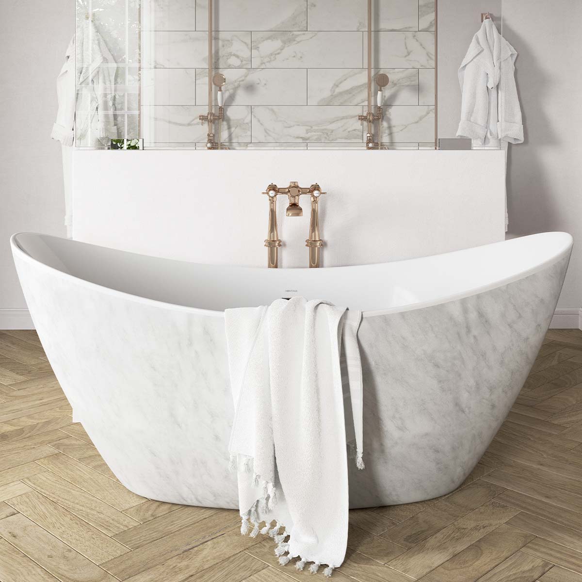 Heritage Wenlock Freestanding Acrylic Slipper Bath 1730x730mm Marble Effect Lifestyle