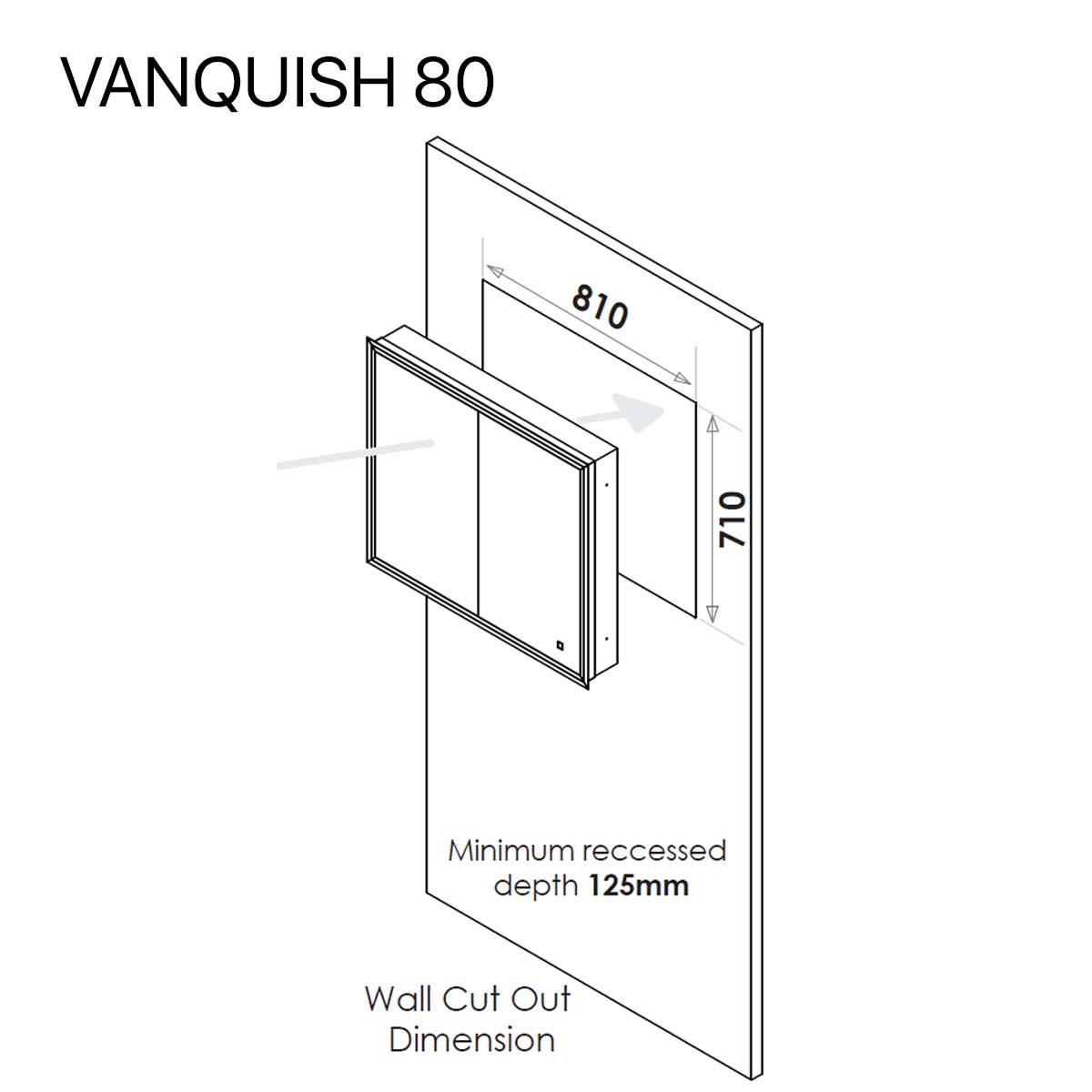 HiB Vanquish 80 Double Door Recessed LED Mirror Cabinet Dimensions