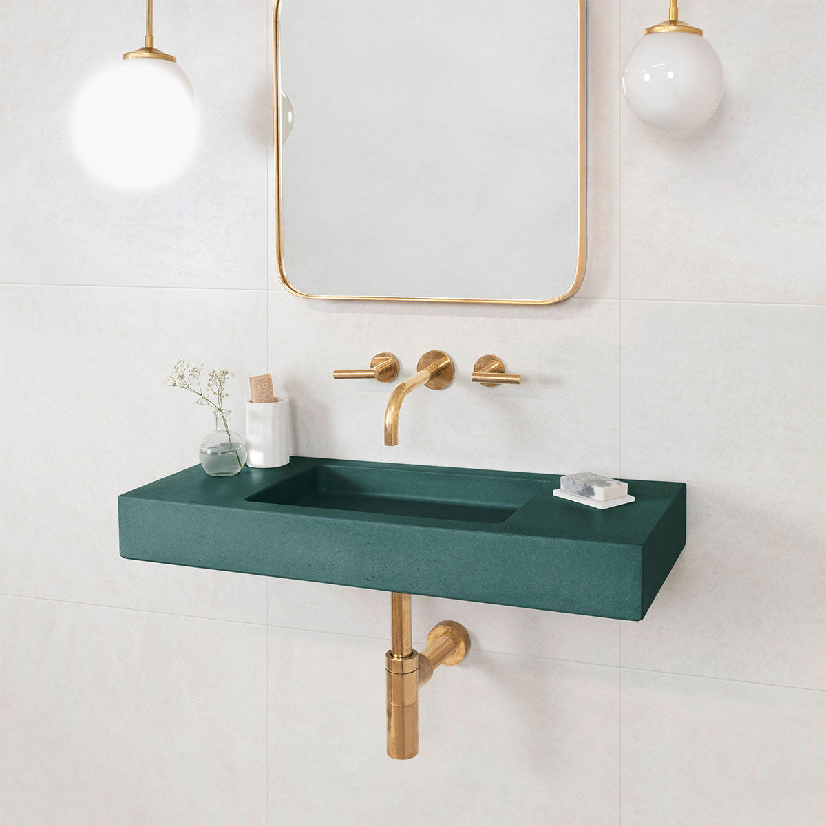 Cast Basin Kast Pitch Short Projection Rectangle Wall-Hung Concrete Basin With Sh ...