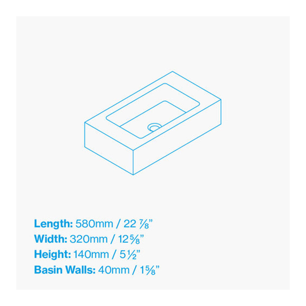 Kast Pitch Short Projection Rectangle Wall-Hung Concrete Basin With Sh ...