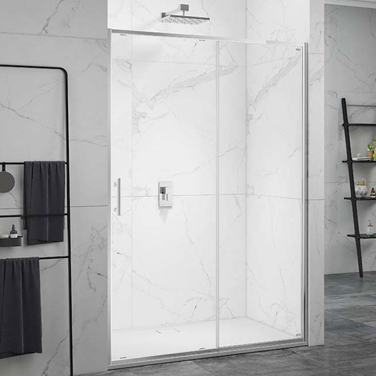 Merlyn 6 Series Sleek Sliding Shower Door In Recess With Inline Panel