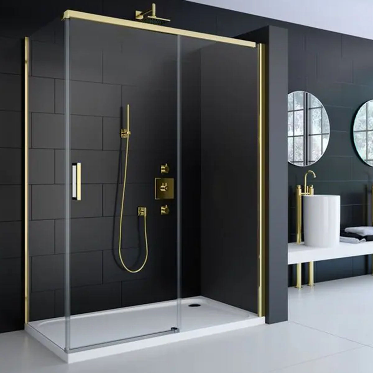 Merlyn 6 Series Sleek Sliding Shower Door With Side Panel Brushed Brass
