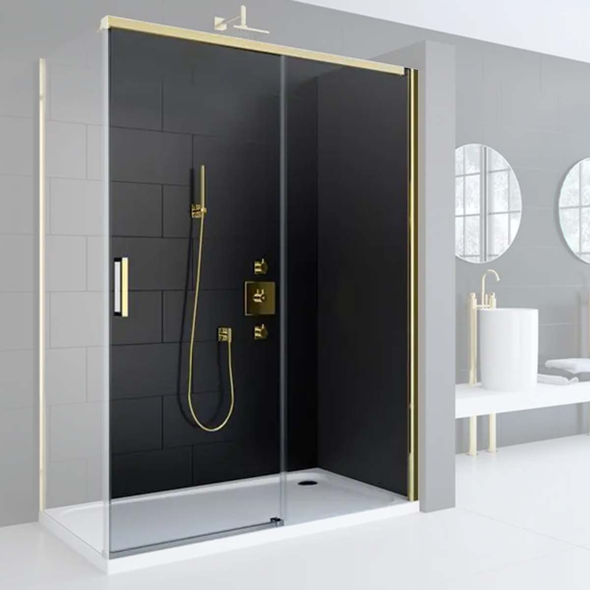 Merlyn 6 Series Sleek Sliding Shower Door With Side Panel Brushed Brass