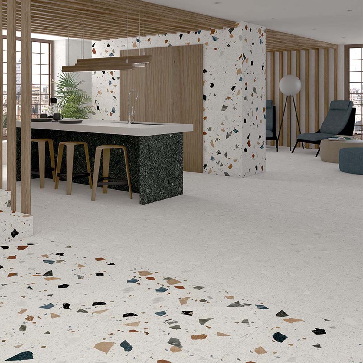 Miscela Blanco Terrazzo Effect Porcelain Tile Polished 79x79cm Lifestyle