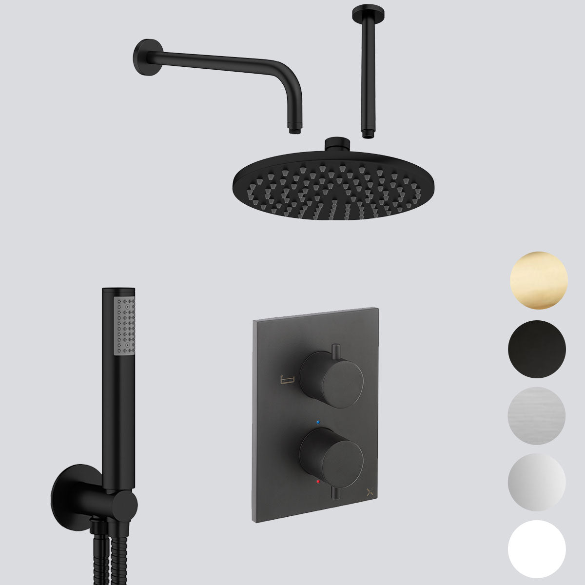 Crosswater MPRO Dual Outlet Concealed Thermo Shower Valve With Shower Handset Kit & Fixed Showerhead